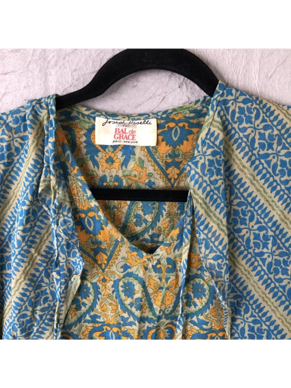Vintage Fairy Grunge Top Womens S Blue Paisley Coin Trim Boho Festival Statement - Picture 15 of 16